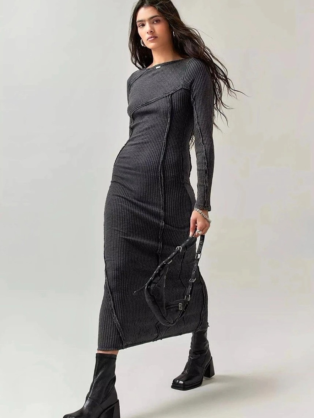 BDG Urban Outfitters Cassie Acid Wash Ribbed Backless Maxi Dress L NWT